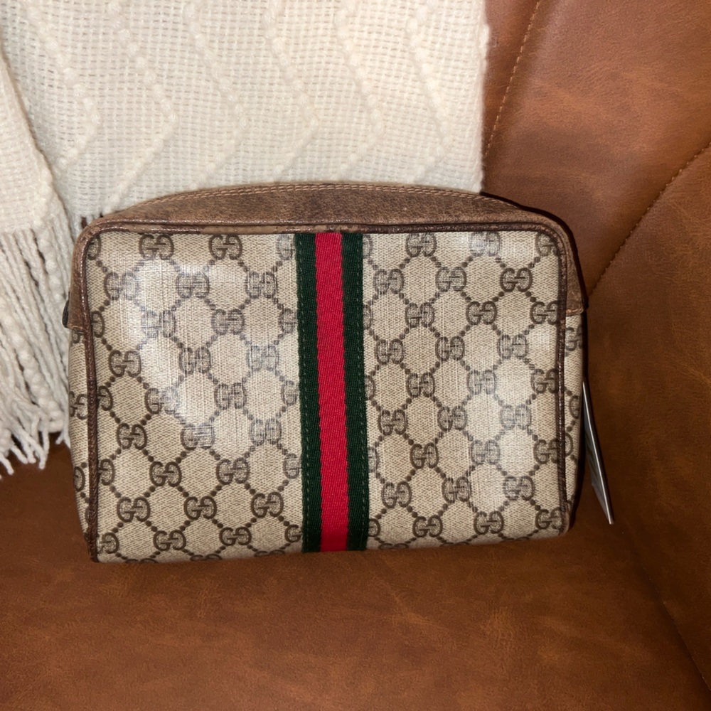 EUC | Authentic GUCCI Vintage GG Supreme Web Sherry Line Cosmetic Bag